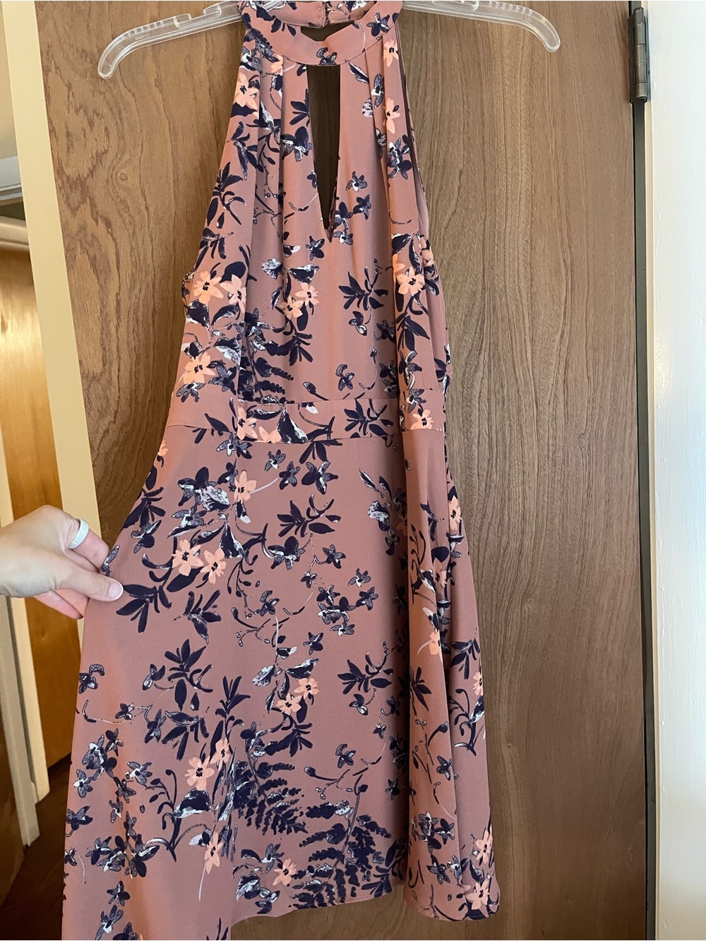 Express Mauve Floral Halter Dress with Navy Accents